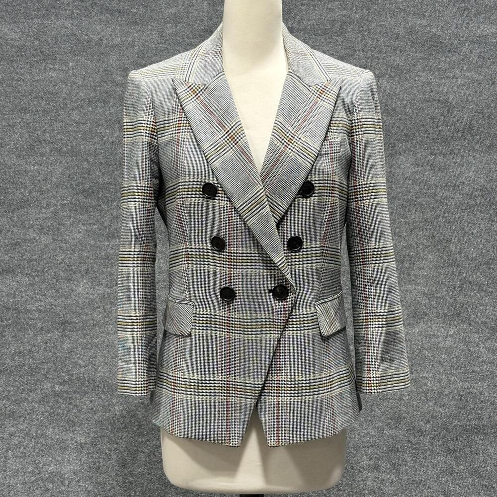 Veronica Beard Blazer Womens 8 Black Plaid Empire Dickey Double Breasted Jacket